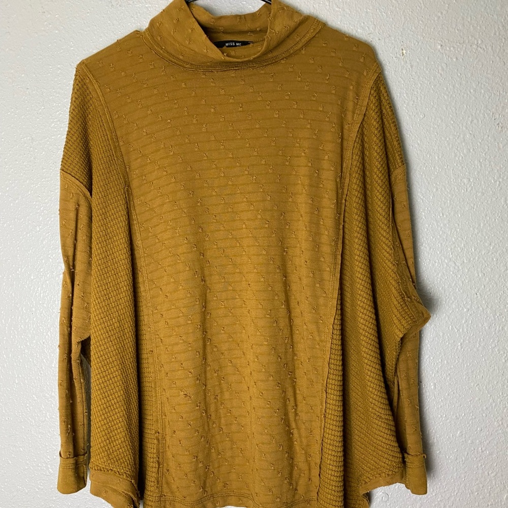 Miss Me oversized mustard yellow cowl neck tunic long sleep top - Picture 6 of 7